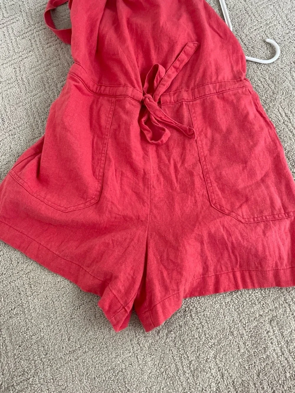 Girls Red Linen-Blend Romper Shorts